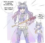  2girls animal_ears barbed_wire baseball_bat black_hair blake_belladonna cat_ears commentary_request english fang_out iesupa kali_belladonna long_coat mother_and_daughter multiple_girls navel rwby the_walking_dead yellow_eyes 