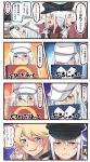  &gt;:d 3girls 4koma :d black_gloves blonde_hair blue_eyes comic commentary_request food gangut_(kantai_collection) gloves hair_between_eyes hat hibiki_(kantai_collection) highres holding holding_food ido_(teketeke) iowa_(kantai_collection) jacket kantai_collection long_hair long_sleeves multiple_girls open_mouth orange_eyes peaked_cap pointing red_shirt scar shirt silver_hair smile speech_bubble star star-shaped_pupils sushi symbol-shaped_pupils tears thumbs_up translation_request verniy_(kantai_collection) white_hair white_hat white_jacket 