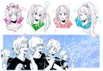  4girls 5boys alternate_hairstyle amajiki_tamaki anger_vein angry ashido_mina asui_tsuyu bakugou_katsuki black_shirt blush blush_stickers boku_no_hero_academia braid braiding_hair broken_heart brush casual closed_eyes comb commentary_request dandel depressed embarrassed flower hadou_nejire hair_flower hair_ornament hairclip hairdressing highres kirishima_eijirou long_hair midoriya_izuku monochrome multiple_boys multiple_girls no_pupils ponytail shaded_face sharp_teeth shirt short_hair short_sleeves spray_can sweatdrop teeth tied_hair twintails uraraka_ochako 