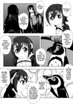  1boy 1girl bird comic english engrish grape-kun greyscale highres humboldt_penguin_(kemono_friends) kemono_friends monochrome night penguin ranguage speech_bubble text yasume_yukito 