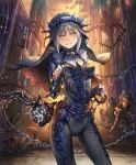  1girl artist_request bodysuit bound chains church closed_eyes cygames faceless faceless_male grey_hair grin habit impossible_clothes multiple_boys official_art scared shadowverse shingeki_no_bahamut sister_of_punishment smile 