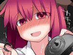  1girl blush commentary_request empty_eyes hammer_(sunset_beach) head_wings key koakuma lock open_mouth red_eyes redhead smile solo touhou upper_body 