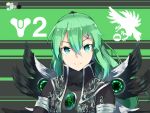  1girl black_wings crota destiny_(game) green_eyes green_hair hair_ornament kuroda_kuwa long_hair ponytail tagme warlock_(destiny) wings 