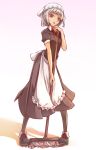  1girl altera_(fate) apron black_legwear boots breasts dark_skin e__mishi fate/grand_order fate_(series) grey_hair looking_at_viewer mop open_mouth red_eyes short_hair solo 