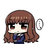  ... 1girl bangs blue_sailor_collar blue_shirt blue_skirt blush_stickers brown_eyes brown_hair chan_co chibi closed_mouth eyebrows_visible_through_hair fate/extra fate_(series) hand_on_own_chin kishinami_hakuno_(female) long_hair long_sleeves looking_at_viewer pleated_skirt red_neckwear sailor_collar school_uniform serafuku shirt simple_background skirt solo spoken_ellipsis standing white_background 