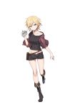  1girl black_footwear blonde_hair dizzy_durand flask full_body grey_eyes groin highres looking_at_viewer official_art pouch princess_principal princess_principal_game_of_mission ribbed_shirt shirt short_hair shorts solo standing standing_on_one_leg transparent_background unbuttoned_pants 