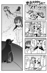  &gt;_&lt; 4koma 6+girls :d animal animal_ears armband australian_devil_(kemono_friends) beak bear_ears bearded_seal_(kemono_friends) bird breasts bubble comic commentary_request crying crying_with_eyes_open emperor_penguin_(kemono_friends) eyebrows eyebrows_visible_through_hair eyelashes eyepatch fang fox_ears gentoo_penguin_(kemono_friends) giant_panda_(kemono_friends) grape-kun headphones heart heart_hands hime_(crunchyroll) humboldt_penguin humboldt_penguin_(kemono_friends) kemono_friends leotard looking_at_another microphone monochrome multiple_girls music musical_note nattou_mazeo one-piece_swimsuit open_mouth panda_ears penguin penguins_performance_project_(kemono_friends) puma_(kemono_friends) puma_ears quaver raised_eyebrows rockhopper_penguin_(kemono_friends) royal_penguin_(kemono_friends) sailor_collar school_uniform serafuku short_hair singing small_breasts smile swimming swimsuit tareme tears teeth text translation_request tsurime underwater water 