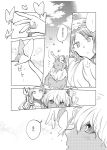  1boy 1girl asterios_(fate/grand_order) black_sclera blush butterfly butterfly_on_finger butterfly_on_nose comic dress euryale fate/grand_order fate_(series) greyscale hairband horns long_hair monochrome purple_hair translated twintails wani_(mezo) white_hair 