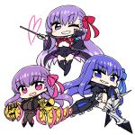  &gt;;d 3girls :d ;d armor bb_(fate/extra_ccc) black_legwear blue_eyes blue_hair blue_ribbon blush_stickers boots breasts chan_co chibi claws commentary_request crotch_plate dress eyebrows_visible_through_hair fate/extra fate/extra_ccc fate_(series) greaves hair_ribbon hand_on_hip hands_in_sleeves heart high_collar holding holding_wand large_breasts long_hair long_sleeves looking_at_viewer meltlilith multiple_girls navel one_eye_closed open_mouth panties pantyhose parted_lips passion_lip pink_eyes pink_ribbon purple_dress purple_hair ribbon simple_background smile smirk smug spikes thigh-highs tied_sleeves underwear very_long_hair violet_eyes wand white_background white_panties 