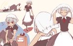  1girl altera_(fate) black_legwear dark_skin e__mishi fate/grand_order fate_(series) grey_hair high_heels pantyhose red_eyes short_hair sitting solo translated tripping 