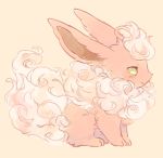  closed_mouth commentary_request flareon fluffy from_side full_body green_eyes hideko_(l33l3b) looking_at_viewer no_humans pink_background pokemon pokemon_(creature) profile simple_background sitting solo 