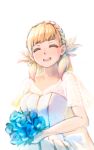  1girl blonde_hair blush braid closed_eyes dress fire_emblem fire_emblem_heroes long_hair looking_at_viewer open_mouth reiesu_(reis) sharena simple_background smile solo wedding_dress white_background 