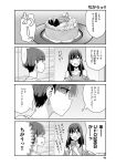  ... 2girls 4koma blush cake cellphone collarbone comic earrings food greyscale highres jewelry long_hair monochrome multiple_girls oku_tamamushi original phone satou_mari short_hair smartphone spoken_ellipsis suzuki_arisa sweat translated 