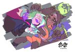 2girls animal_ears claws cravat dark_skin full_moon highres inoue_seita marina_(splatoon) mole mole_under_mouth moon multiple_girls night official_art pearl_(splatoon) splatoon splatoon_2 tail vampire_costume werewolf wolf_ears wolf_tail