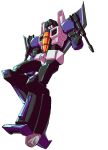  1boy 80s cannon decepticon full_body highres machine machinery mecha newsakisor no_humans oldschool red_eyes robot skywarp smile solo transformers weapon 
