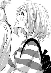  1boy 1girl absurdres bakugou_katsuki boku_no_hero_academia greyscale highres monochrome nanao_(skb48_n) uraraka_ochako 