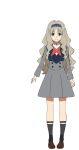  1girl arms_at_sides blue_eyes code:556 darling_in_the_franxx dress full_body grey_hair hairband mary_janes official_art school_uniform shoes smile solo tareme 