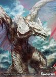  bat_wings clouds cloudy_sky copyright_name dragon dragon_horns dragon_tail fangs force_of_will horns kakotomirai official_art open_mouth sky solo tail wings 