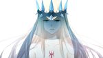  1girl bare_shoulders blonde_hair breasts crown fate/apocrypha fate_(series) gemi_25 green_eyes highres long_hair morgan_le_faye_(fate) parted_lips solo upper_body veil white_background 