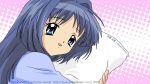  blue_hair kanon long_hair minase_nayuki pajamas pillow pillows vector_trace 