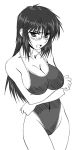  breasts cleavage crossed_arms erect_nipples glasses large_breasts long_hair monochrome one-piece one-piece_swimsuit open_mouth swimsuit tsuyokiss yashi_nagomi 