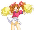 asuka_120 blush cheerleader fang kasuga_yukihito panties pantyshot skirt suzuki_megumi twintails underwear white_panties wind_lift 