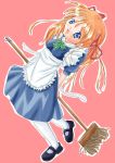  blue_eyes dress kanon long_hair maid mop orange_hair pantyhose sawatari_makoto twintails white_legwear white_pantyhose yaki 