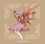  bat_wings character_name dress hat outstretched_arm outstretched_hand profile remilia_scarlet rinko_(artist) rinko_(mg54) simple_background solo touhou wings 