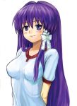  breasts clannad face fujibayashi_kyou gym_uniform lasterk long_hair purple_eyes purple_hair violet_eyes 