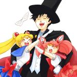  bishoujo_senshi_sailor_moon black_hair blonde_hair chiba_mamoru chibi_usa family happy hug magical_girl pink_hair sailor_chibi_moon sailor_moon tsukino_usagi tuxedo tuxedo_kamen 