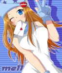  breast_squeeze breasts clip fingerless_gloves futaba_841 gloves hairclip hat letter mouth_hold orange_hair pop&#039;n_music pop'n_music v wink 