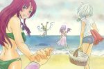  beach flandre_scarlet foreshortening hand_holding hands holding_hands hong_meiling izayoi_sakuya patchouli_knowledge remilia_scarlet sada_noriko smile sunata touhou water 