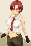  breasts erect_nipples gloves king_of_fighters large_breasts midriff navel necktie open_clothes pants red_eyes red_hair redhead rirakukan snk suspenders vanessa 