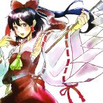  black_hair foreshortening gohei hakurei_reimu hands sada_noriko sarashi sunata touhou 