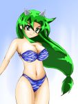  bikini green_eyes green_hair horns kuririn_(pixiv) long_hair oni swimsuit 
