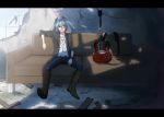  boots cigarette guitar hatsune_miku instrument jeans nagareboshi sitting smoking twintails vocaloid 