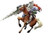  barding breastplate full_armor greaves helmet horse kiyuzuki_satoko knight lance official_art pauldrons polearm satoko_kiyuduki simple_background weapon white_background yggdra_union 