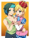  crown dj_tsuyoshi futaba_841 green_eyes green_hair hand_holding hat headphones holding_hands male oj_tsuyoshi pop&#039;n_music short_hair smile trap tsuyoshi 