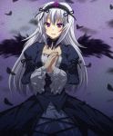  feathers futaba_841 hair_ribbon hair_ribbons purple_eyes ribbon ribbons rozen_maiden silver_hair smile suigintou violet_eyes wings 