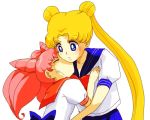  bishoujo_senshi_sailor_moon blonde_hair blue_eyes chibi_usa kiss mother_and_daughter pink_hair school_uniform tsukino_usagi 