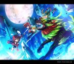 animal_ears blue_eyes broom broom_riding brown_hair bunny_ears earrings elbow_gloves gloves hat jewelry monster moon noki_(affabile) noki_(pixiv) original pixiv_fantasia pixiv_fantasia_2 rabbit_ears red_eyes red_hair redhead riding scar witch witch_hat yellow_eyes 