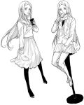  cup cups gundam gundam_00 higi_(pixiv) long_hair monochrome pantyhose popsicle scarf school_uniform serafuku skirt soma_peries 