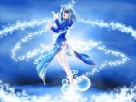  1girl blue_eyes blue_hair bubble bubbles china_dress chinadress chinese_clothes izumo magic seiryuu solo water 