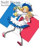  bloomers blue_eyes dress drill_hair epee flag france french_flag futaba_841 hat mary_janes pantyhose pop&#039;n_music pop'n_music rapier shoes skirt sword twintails weapon white_legwear white_pantyhose wink 