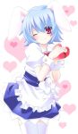  blue_hair bow bunny_(trickster) bunny_ears bunny_tail heart lowres maid rabbit_ears red_eyes tail thigh-highs thighhighs trickster wink zettai_ryouiki 