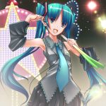  blue_hair cosplay detached_sleeves hatsune_miku hatsune_miku_(cosplay) kannagi long_hair nagi necktie qweasar solo spring_onion twintails vocaloid 