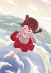  barefoot brown_hair closed_eyes cloud clouds flying highres madotsuki skirt sky solo spoilers tears twintails waha_(artist) yume_nikki 