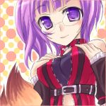  breast_hold breast_suppress breasts cleavage fingerless_gloves fox_(trickster) fox_tail glasses gloves lowres purple_eyes purple_hair tail trickster violet_eyes 