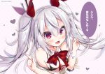  1girl azur_lane blush commentary_request hair_between_eyes hair_ornament heart komiya_hitoma long_hair looking_at_viewer red_eyes ribbon silver_hair solo speech_bubble translated twintails twitter_username vampire_(azur_lane) 