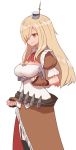  &gt;:) 1girl azur_lane belt blonde_hair breasts brown_eyes brown_gloves bullet character_request cleavage_cutout clenched_hands closed_mouth fingerless_gloves gloves hat large_breasts long_hair mast mini_hat neckerchief open_clothes open_skirt puffy_short_sleeves puffy_sleeves red_neckwear short_sleeves simple_background skirt smile solo standing sumiyao_(amam) suspenders thigh-highs vest white_background white_vest 